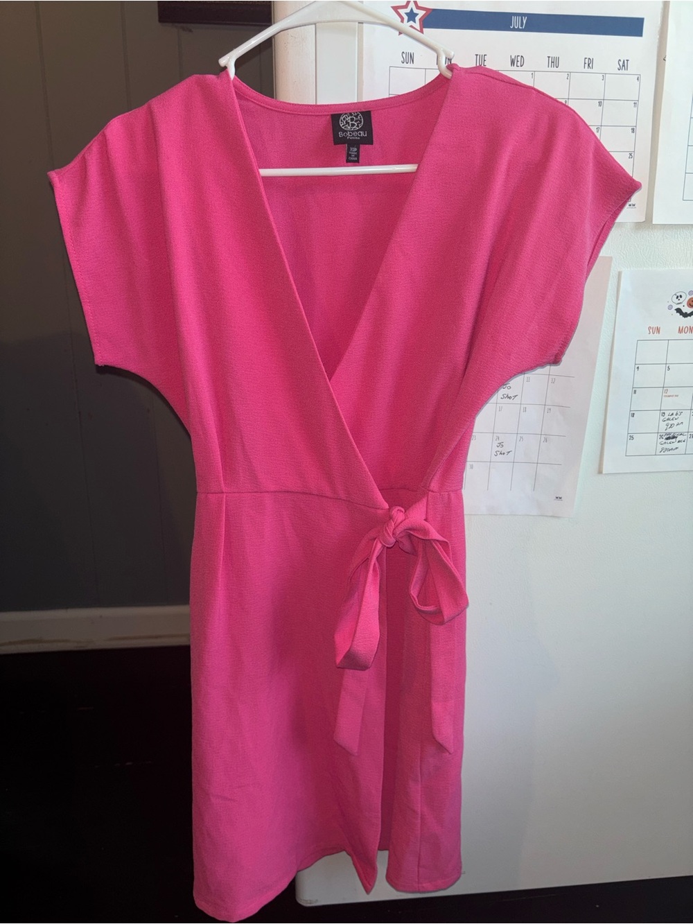 Bobeau Hot Pink Short-Sleeve Wrap Dress
